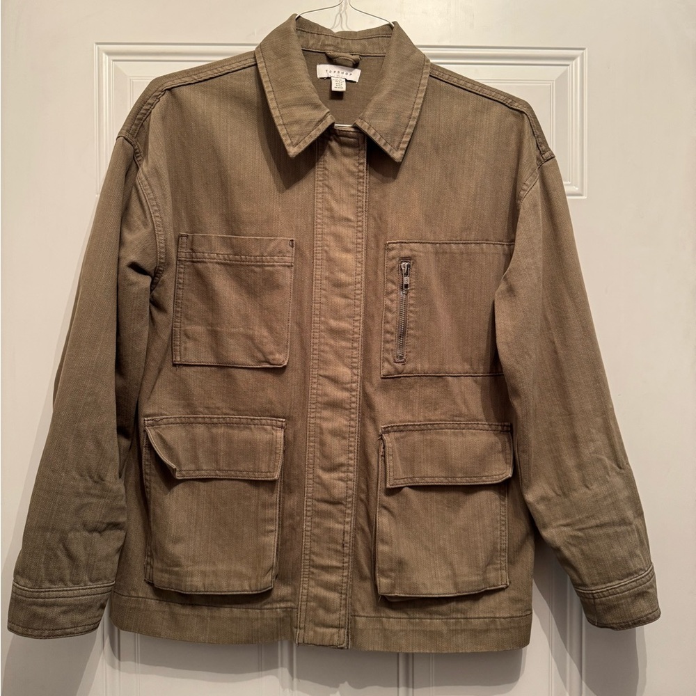 Topshop men’s field Jean jacket in an olive size XS